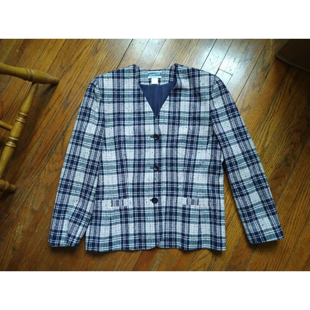 Vintage Pendleton Women's 16 Virgin Wool Blazer tweed pink blue lined